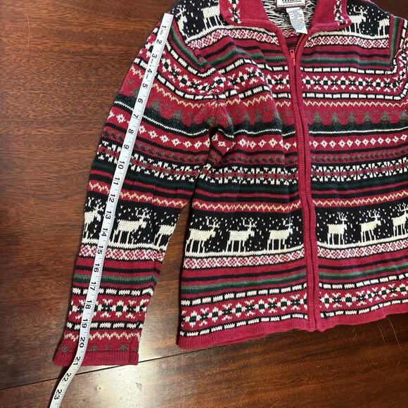 Tiara International VTG Fair Isle Christmas Cardigan Sweater SZ S Zip Up Holiday - Picture 4 of 8